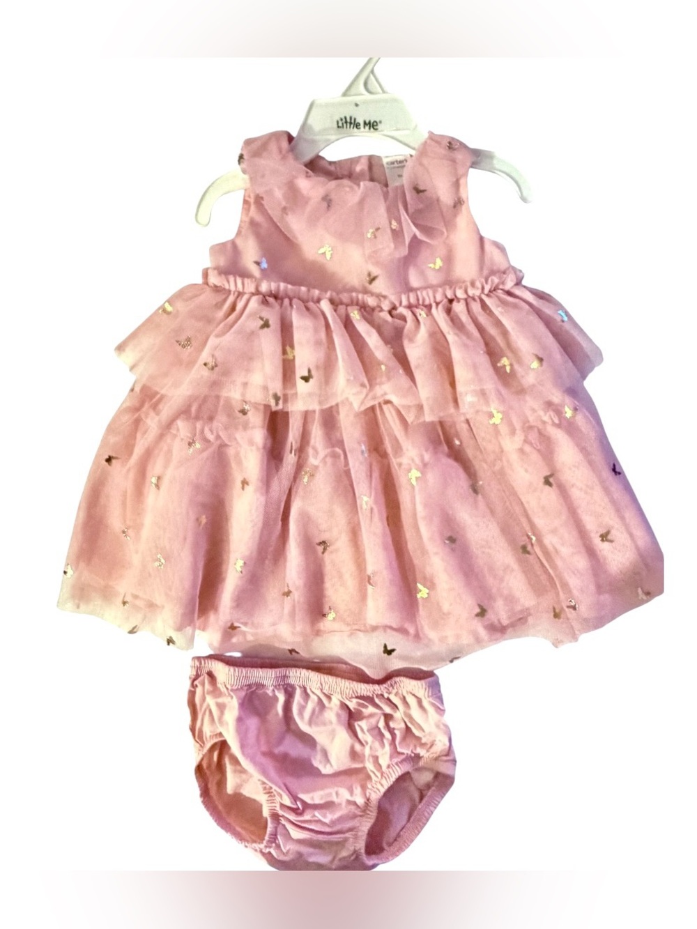Carters Pink Tiered Tulle Baby Dress with Bloomers Size 9 months